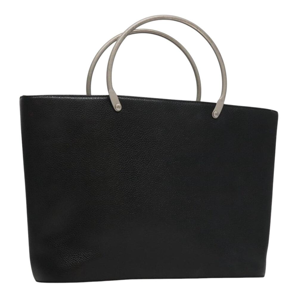 CHANEL Hand Bag Caviar Skin Black Silver CC